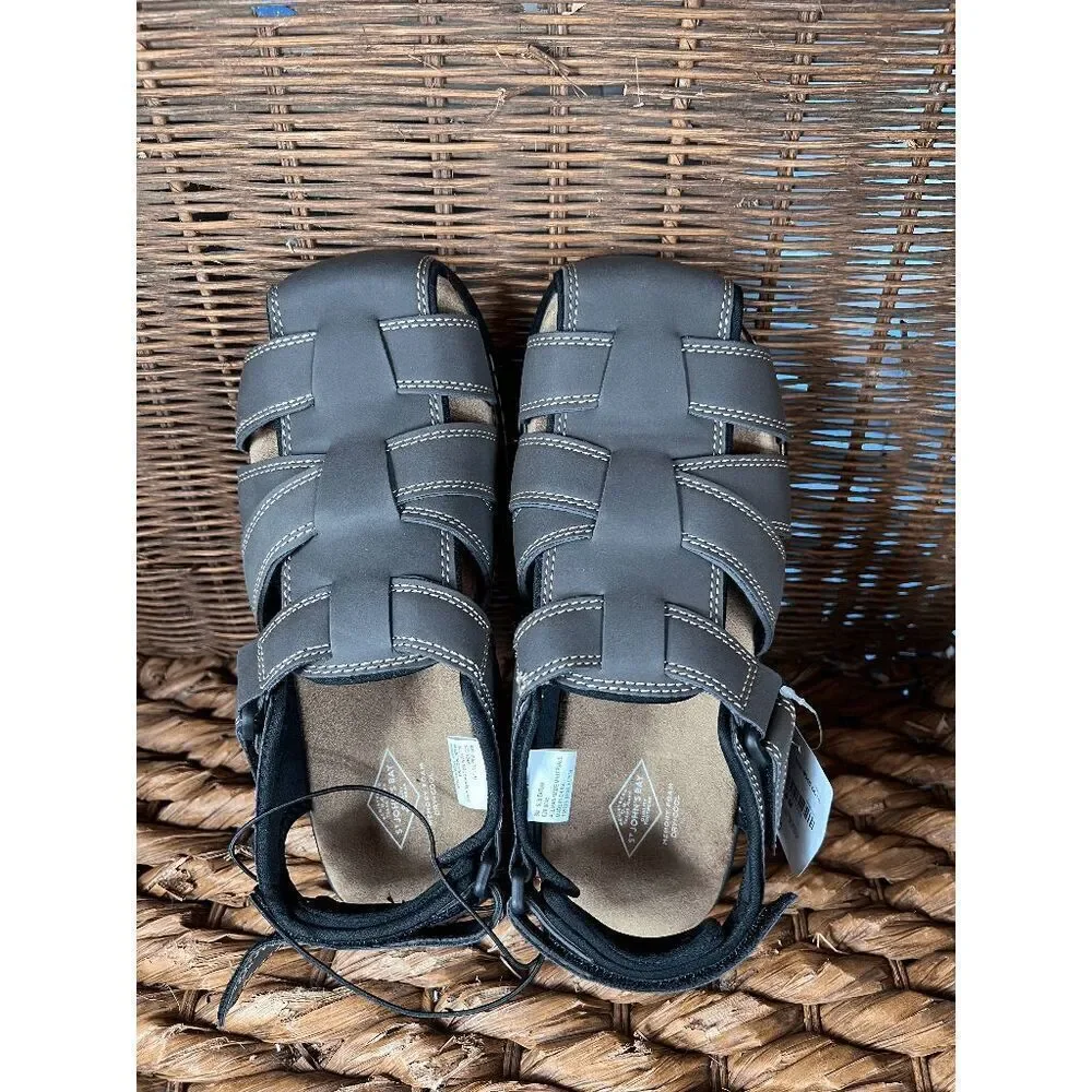 St John's Bay‎ Men's Gray Leather Memory Foam Fisherman Sandals Size 8